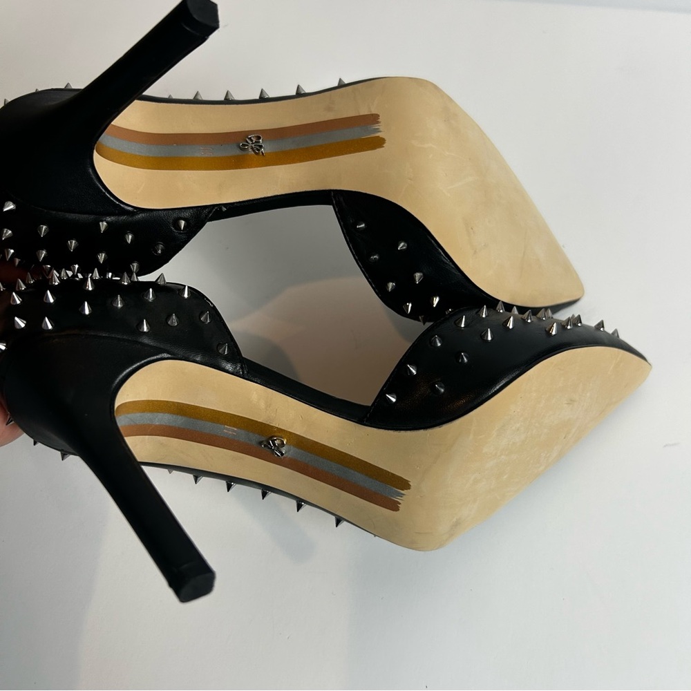 Sam Edelman Hadlee d'orsay pumps black leather with silver tone spike studs 11 - Picture 12 of 13